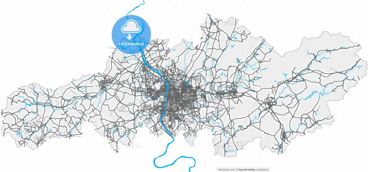 Changsha, Hunan, China, high resolution vector map - Instant download PDF and JPG