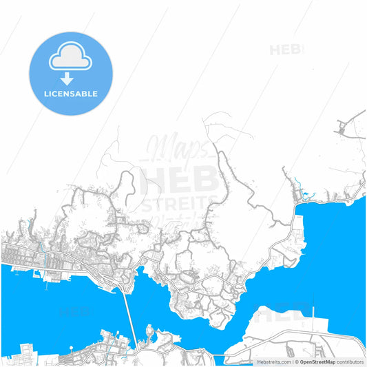 Kendari, Southeast Sulawesi, Indonesia, city map with high resolution roads.