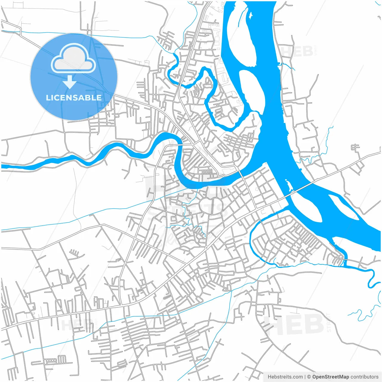 Tanjungbalai, North Sumatra, Indonesia, city map with high resolution roads.
