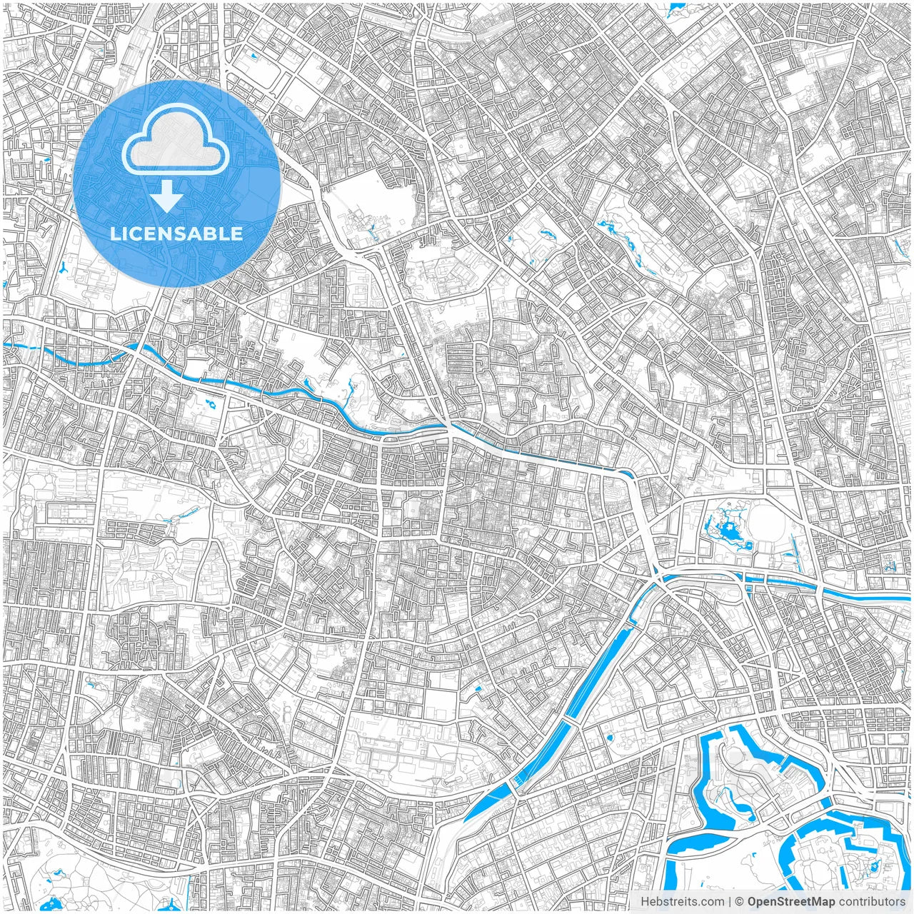 Tokyo, Japan, city map with high resolution roads.