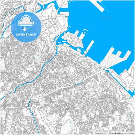 Yokohama, Kanagawa, Japan, city map with high resolution roads.