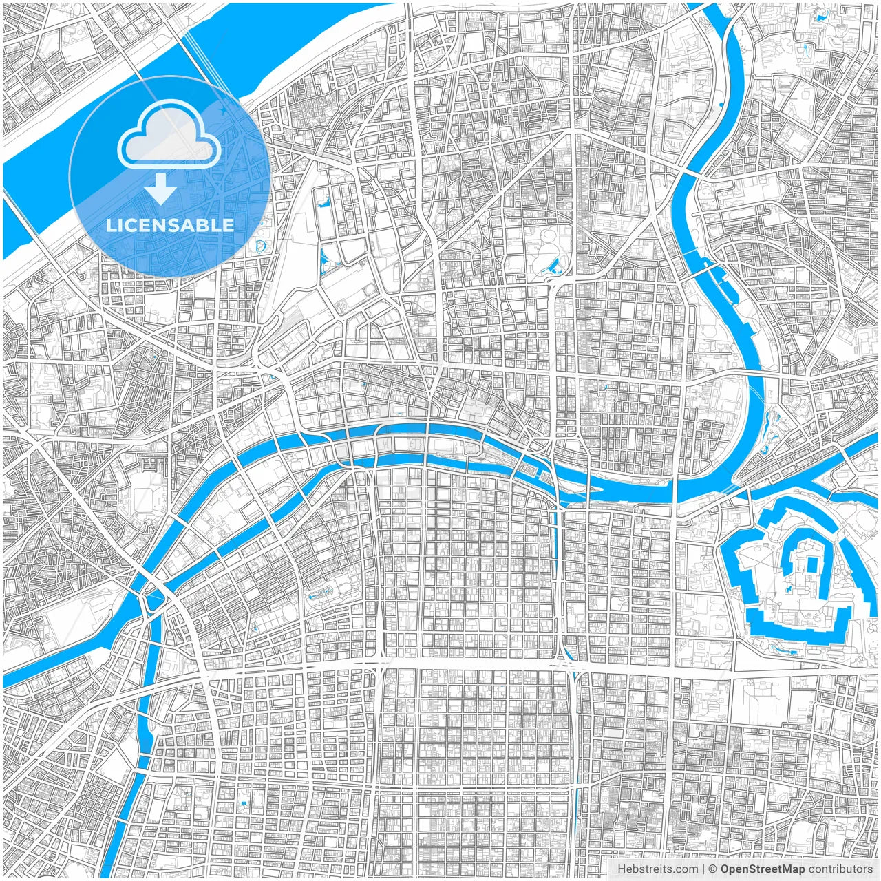 Osaka, Osaka, Japan, city map with high resolution roads.