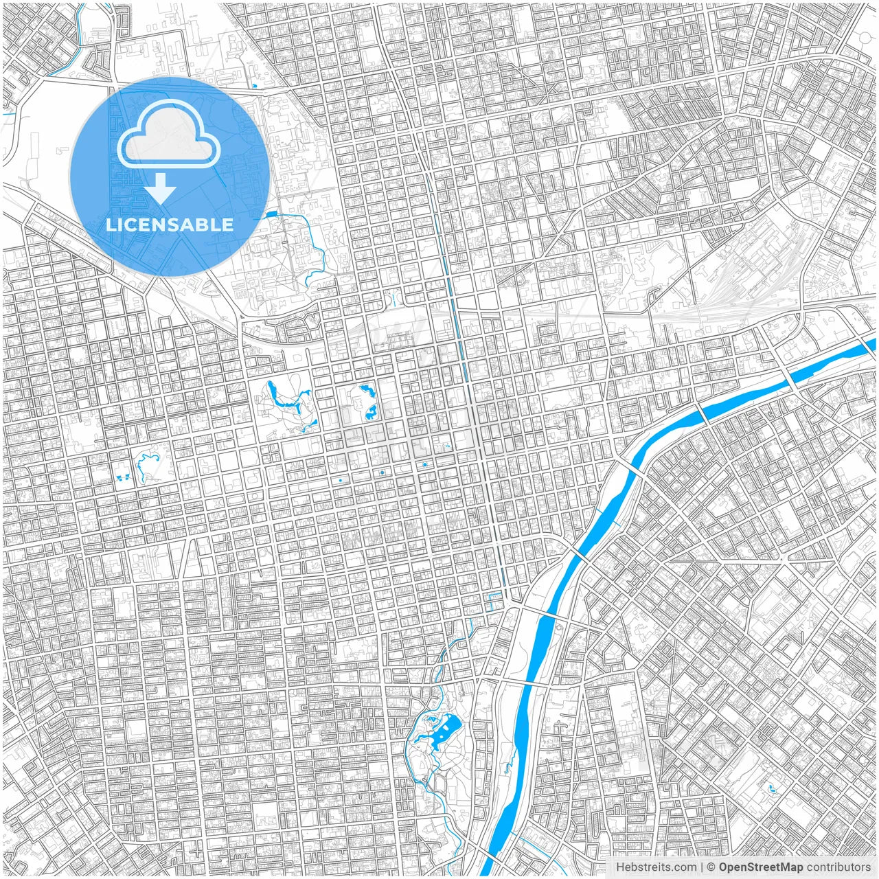 Sapporo, Hokkaidō, Japan, city map with high resolution roads.