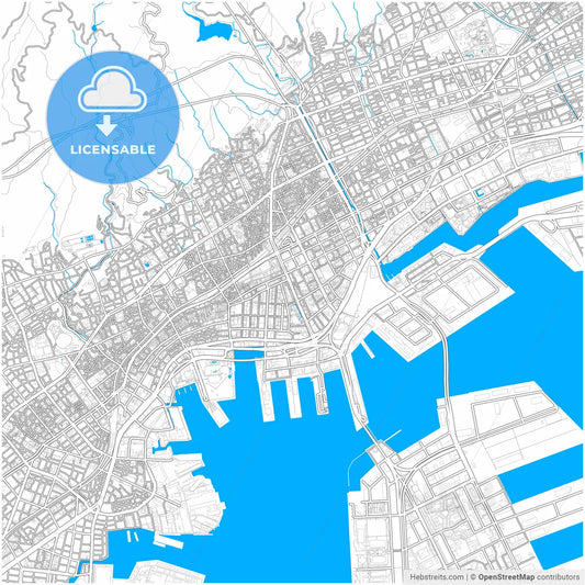 Kobe, Hyōgo, Japan, city map with high resolution roads.