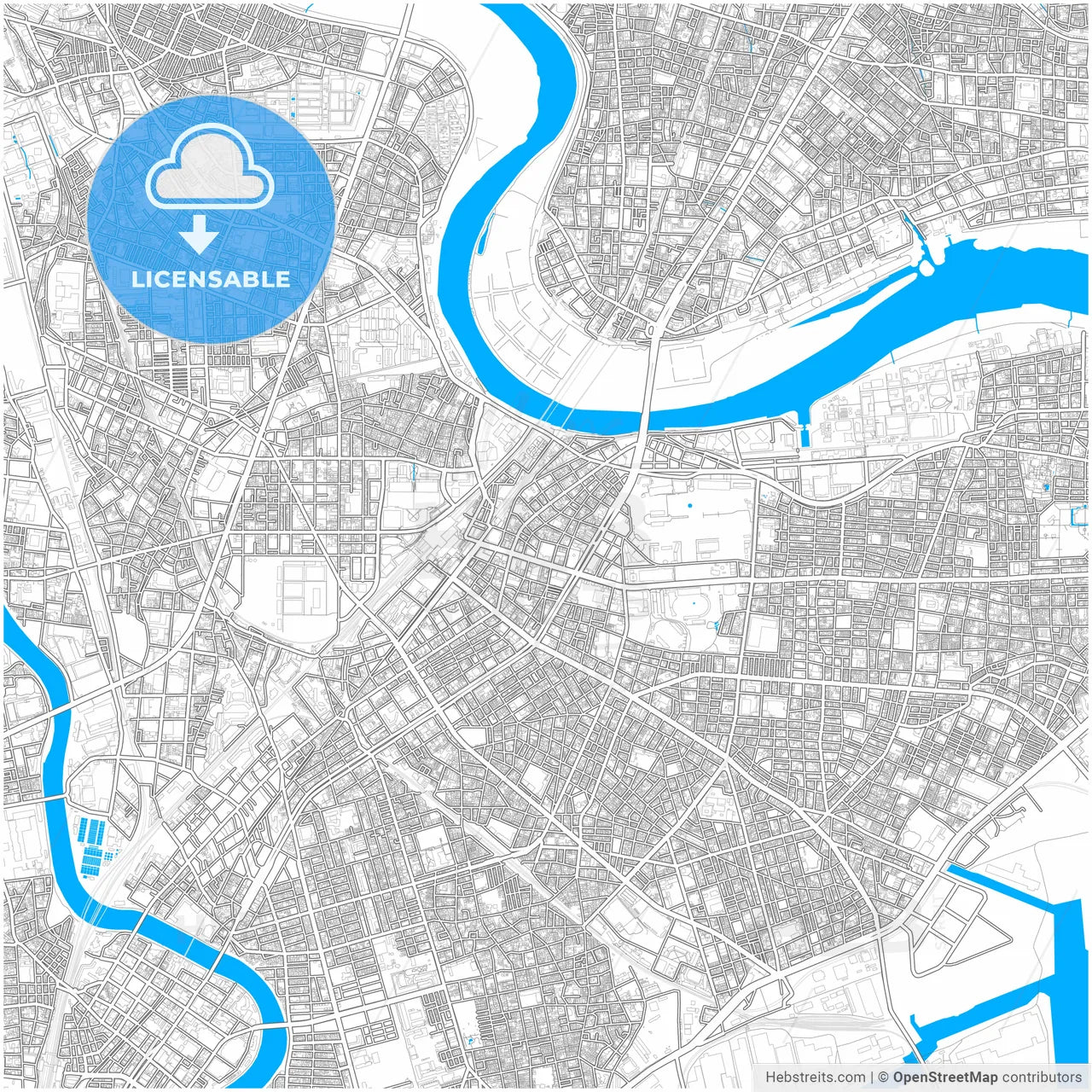 Kawasaki, Kanagawa, Japan, city map with high resolution roads.