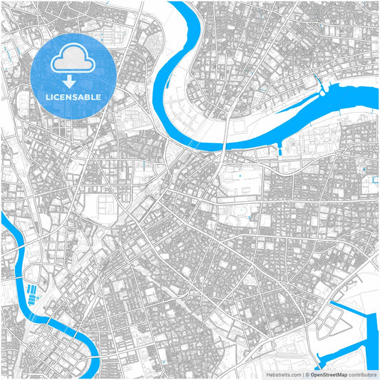 Kawasaki, Kanagawa, Japan, city map with high resolution roads.