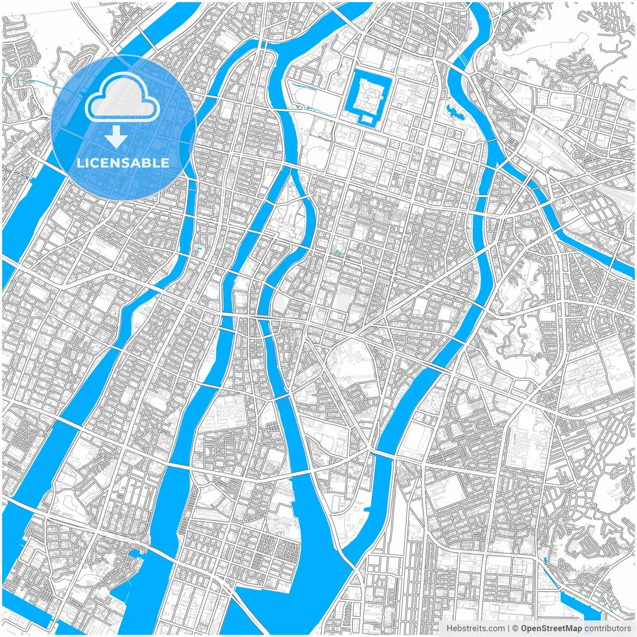 Hiroshima, Hiroshima, Japan, city map with high resolution roads.