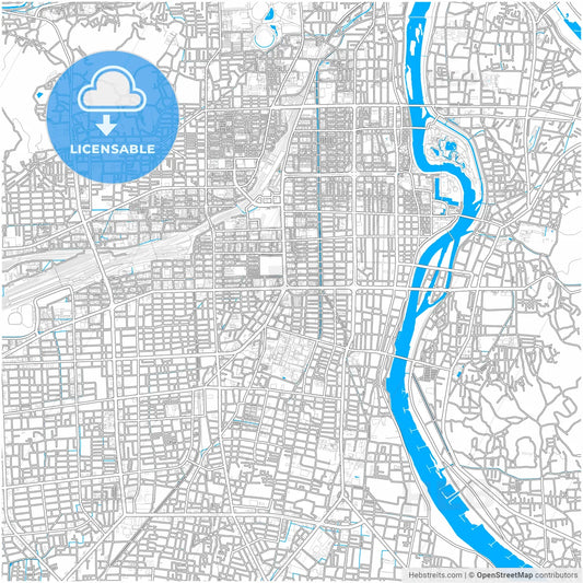 Okayama, Okayama, Japan, city map with high resolution roads.
