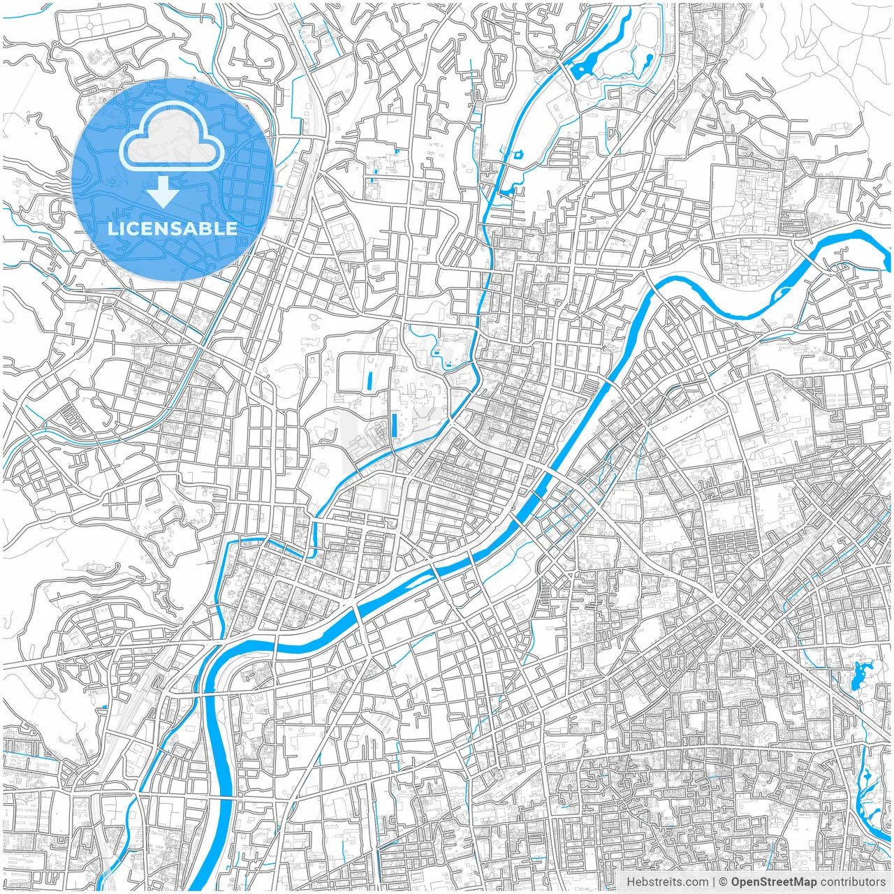 Kumamoto, Kumamoto, Japan, city map with high resolution roads.