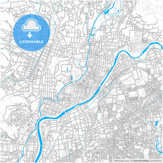 Kumamoto, Kumamoto, Japan, city map with high resolution roads.