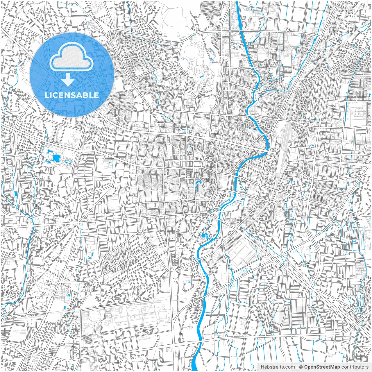 Utsunomiya, Tochigi, Japan, city map with high resolution roads.