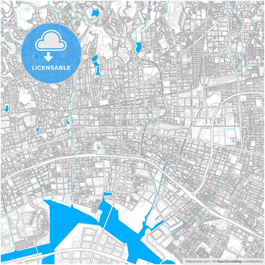 Nishinomiya, Hyōgo, Japan, city map with high resolution roads.