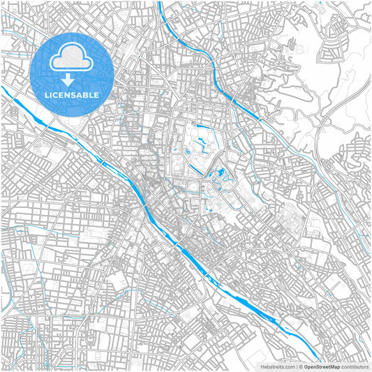 Kanazawa, Ishikawa, Japan, city map with high resolution roads.