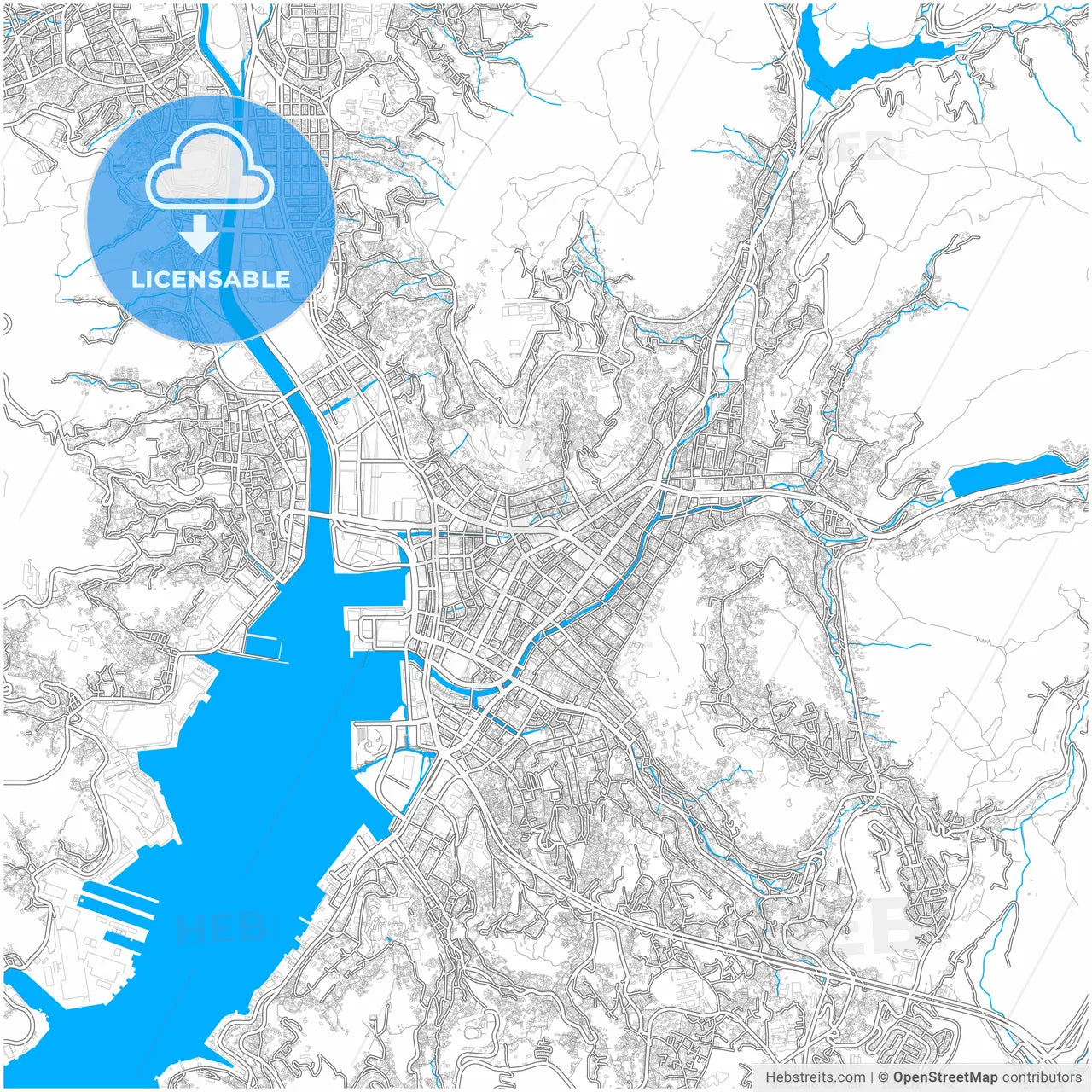 Nagasaki, Nagasaki, Japan, city map with high resolution roads.