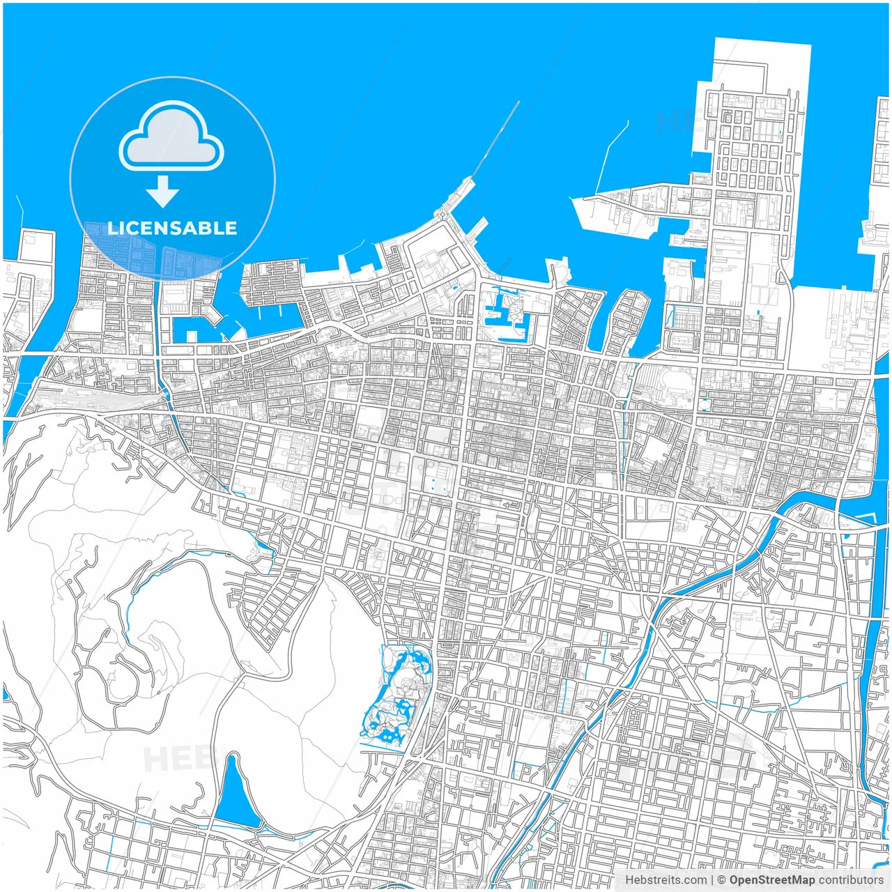 Takamatsu, Kagawa, Japan, city map with high resolution roads.