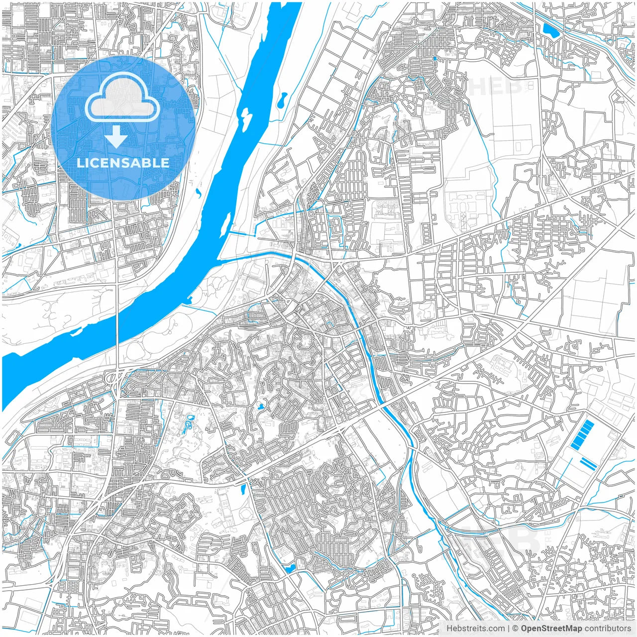 Hirakata, Osaka, Japan, city map with high resolution roads.