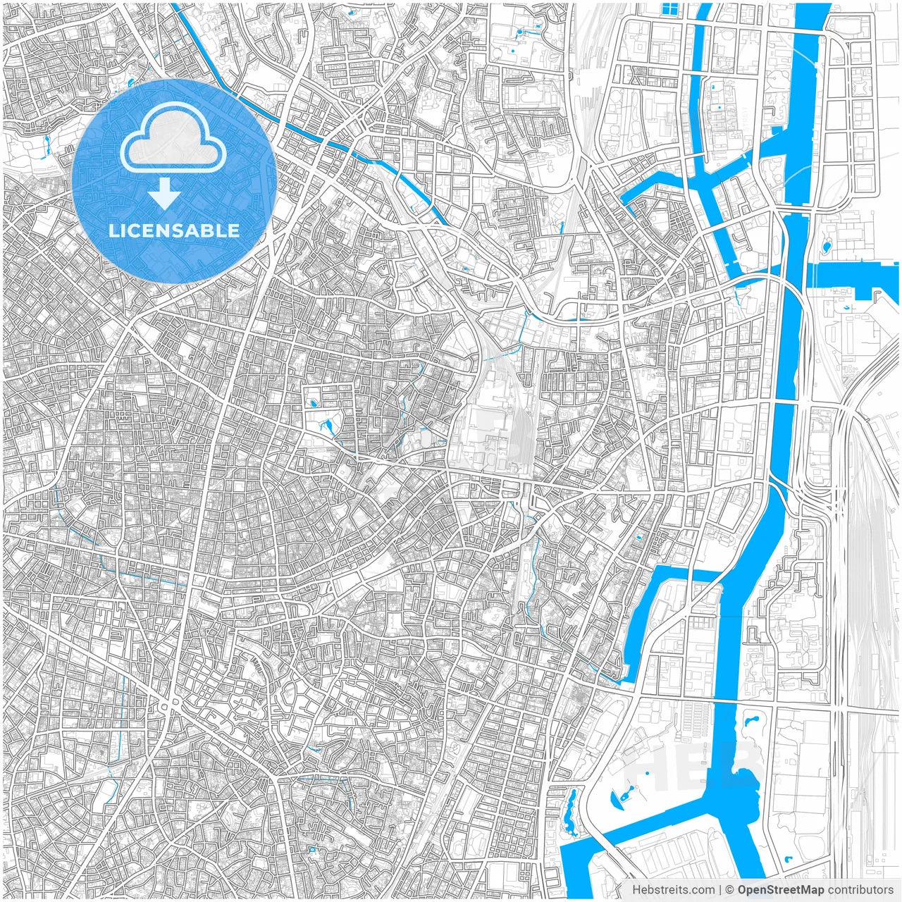 Shinagawa, Tokyo, Japan, city map with high resolution roads.