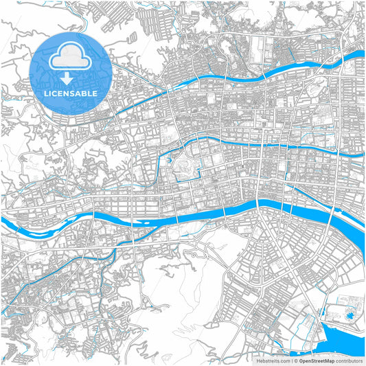 Kōchi, Kōchi, Japan, city map with high resolution roads.