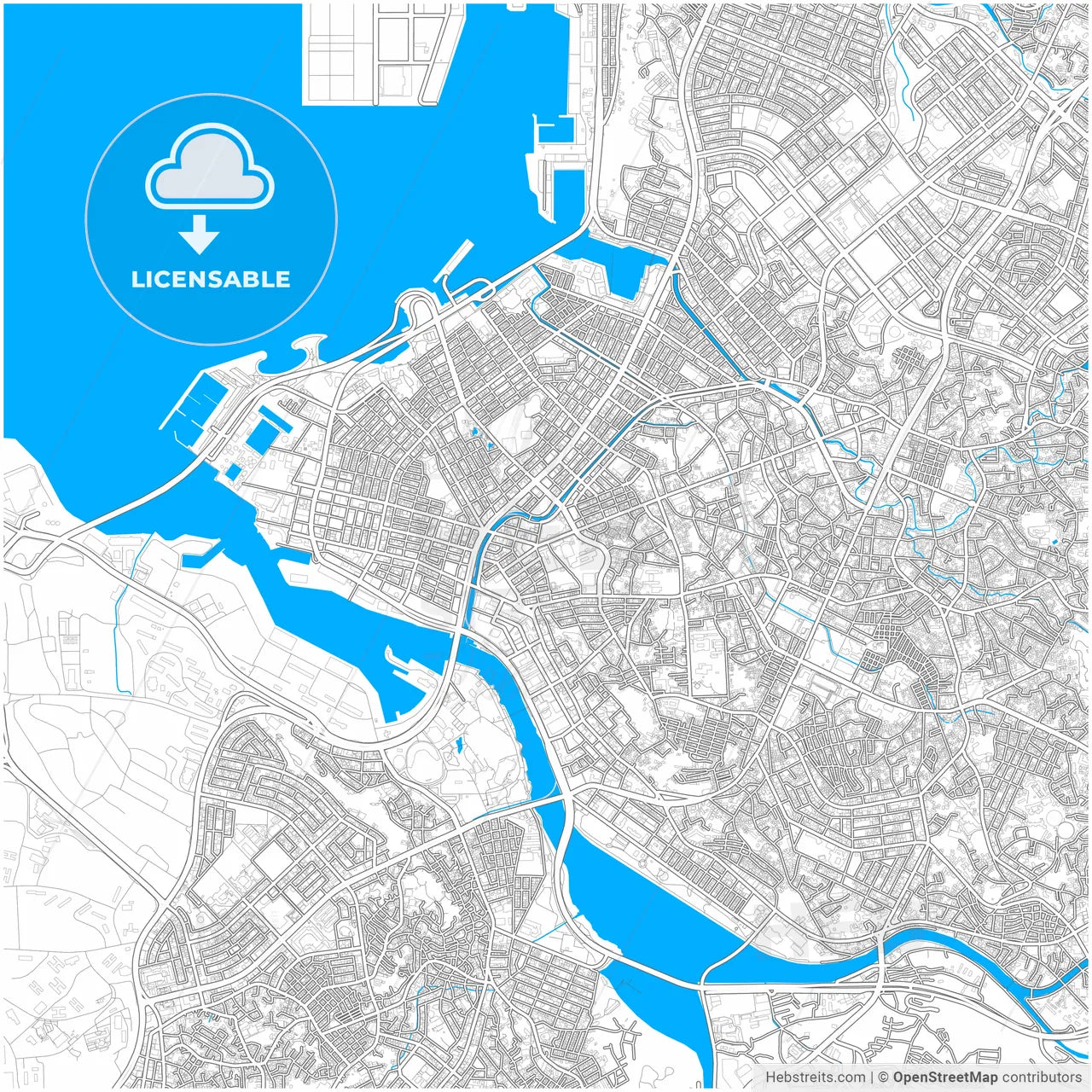 Naha, Okinawa, Japan, city map with high resolution roads.