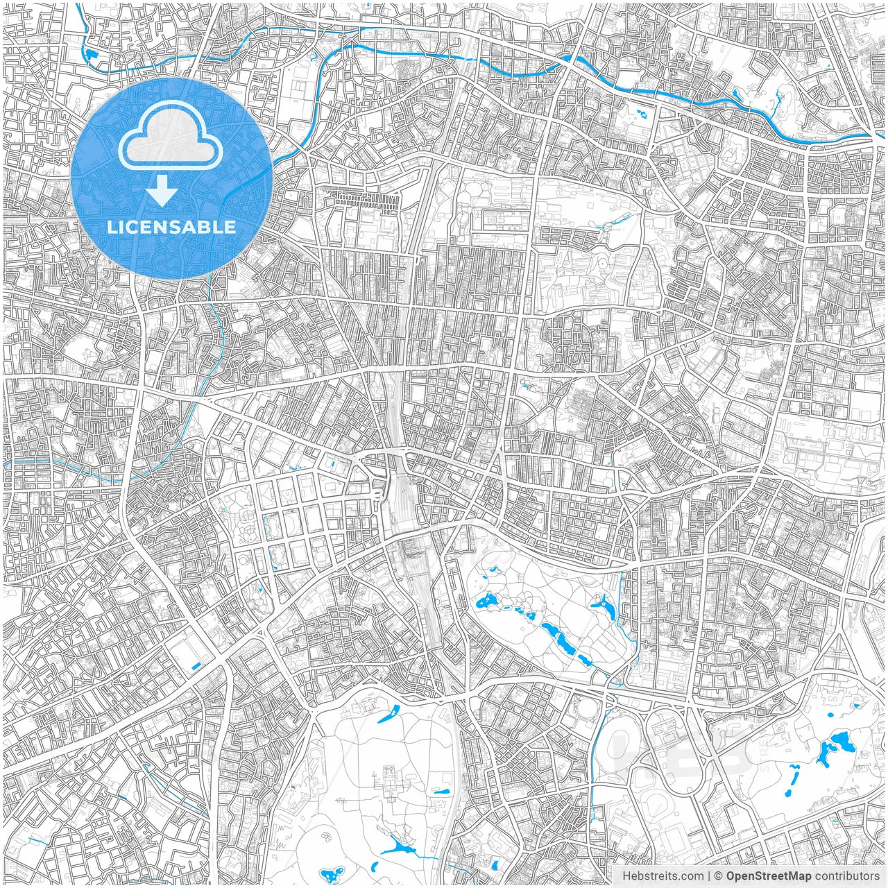 Shinjuku, Tokyo, Japan, city map with high resolution roads.