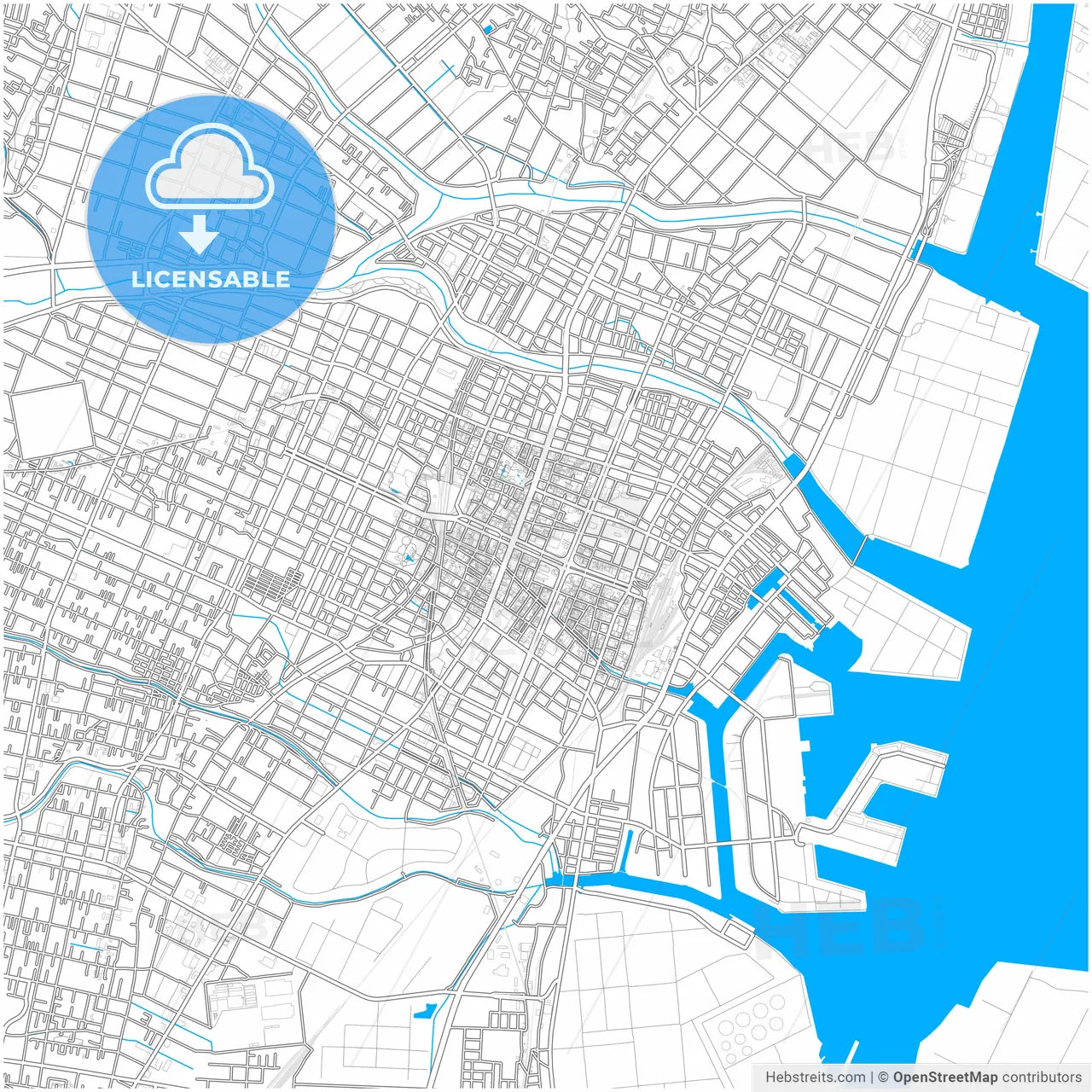 Yokkaichi, Mie, Japan, city map with high resolution roads.