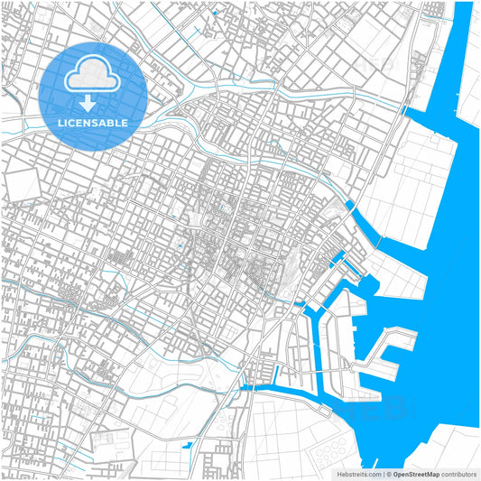 Yokkaichi, Mie, Japan, city map with high resolution roads.
