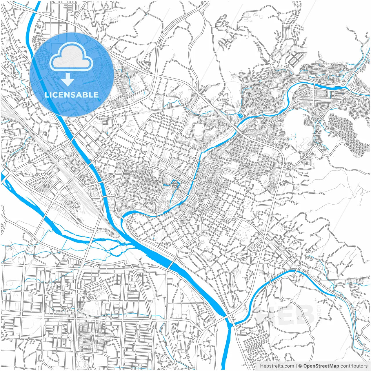 Morioka, Iwate, Japan, city map with high resolution roads.