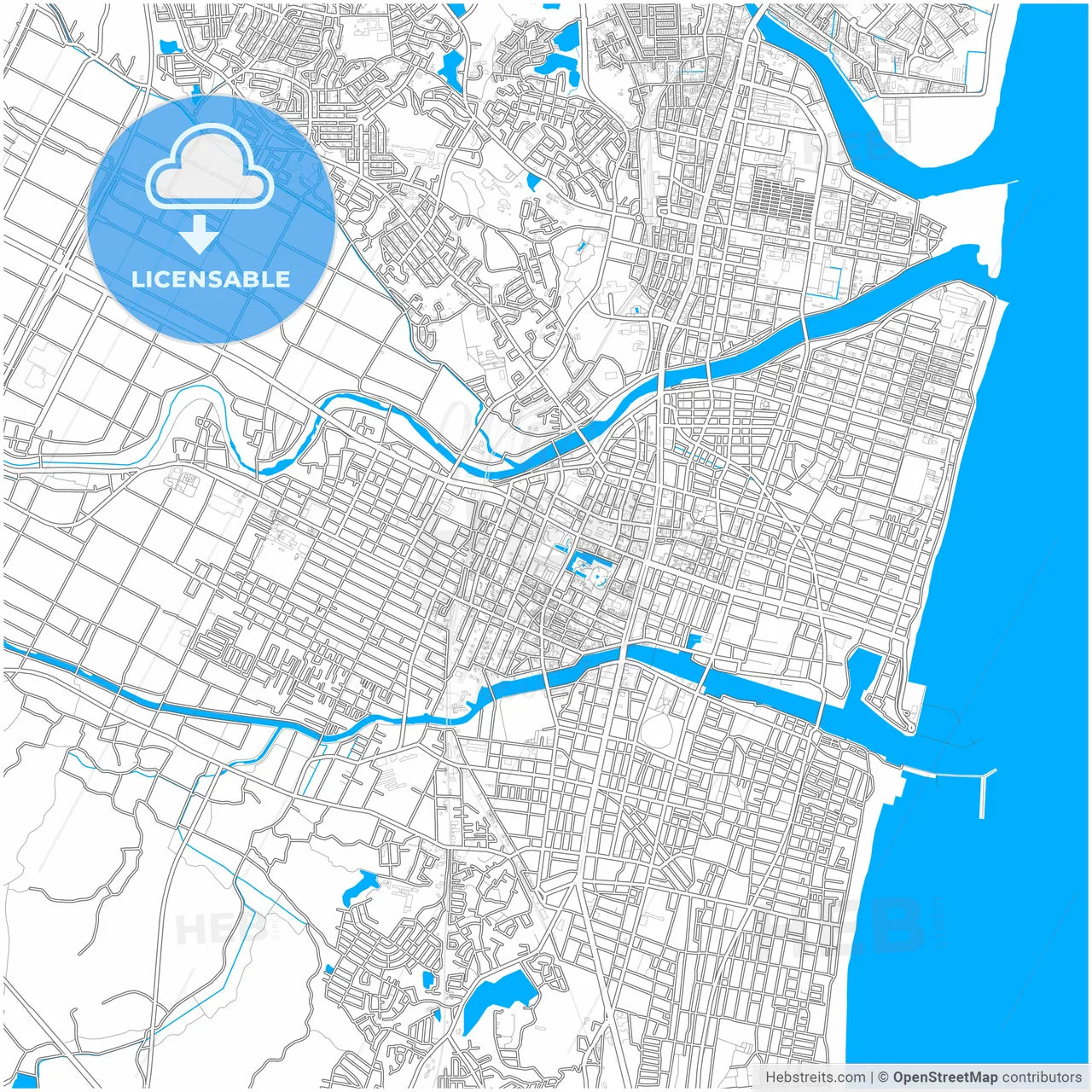 Tsu, Mie, Japan, city map with high resolution roads.