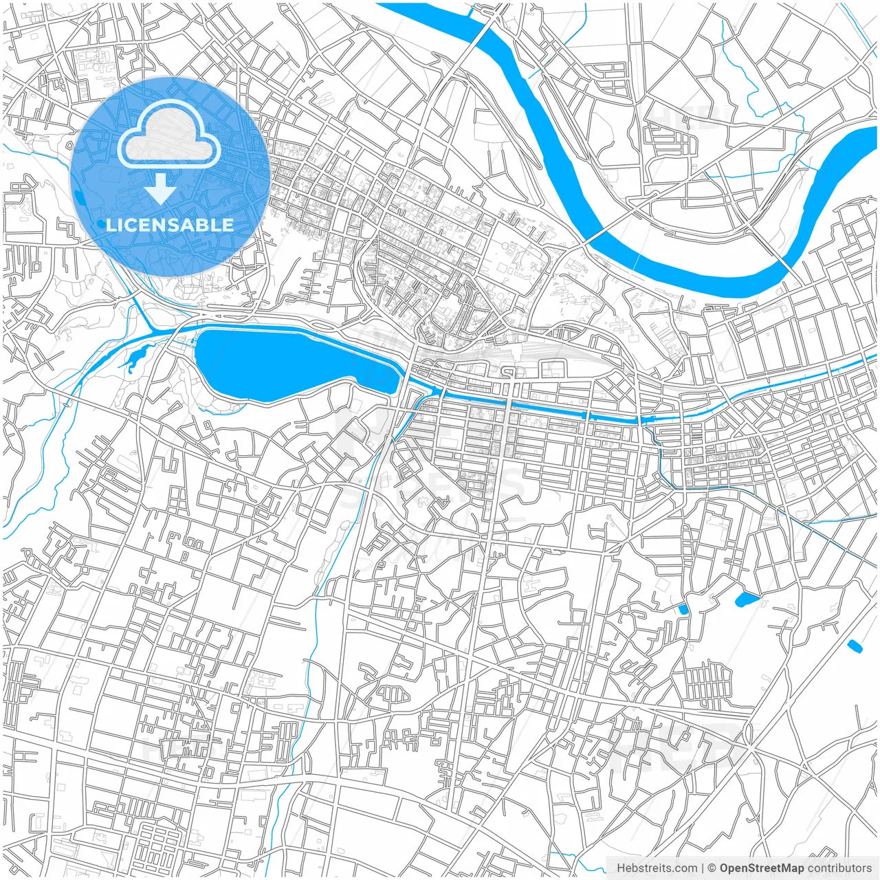 Mito, Ibaraki, Japan, city map with high resolution roads.