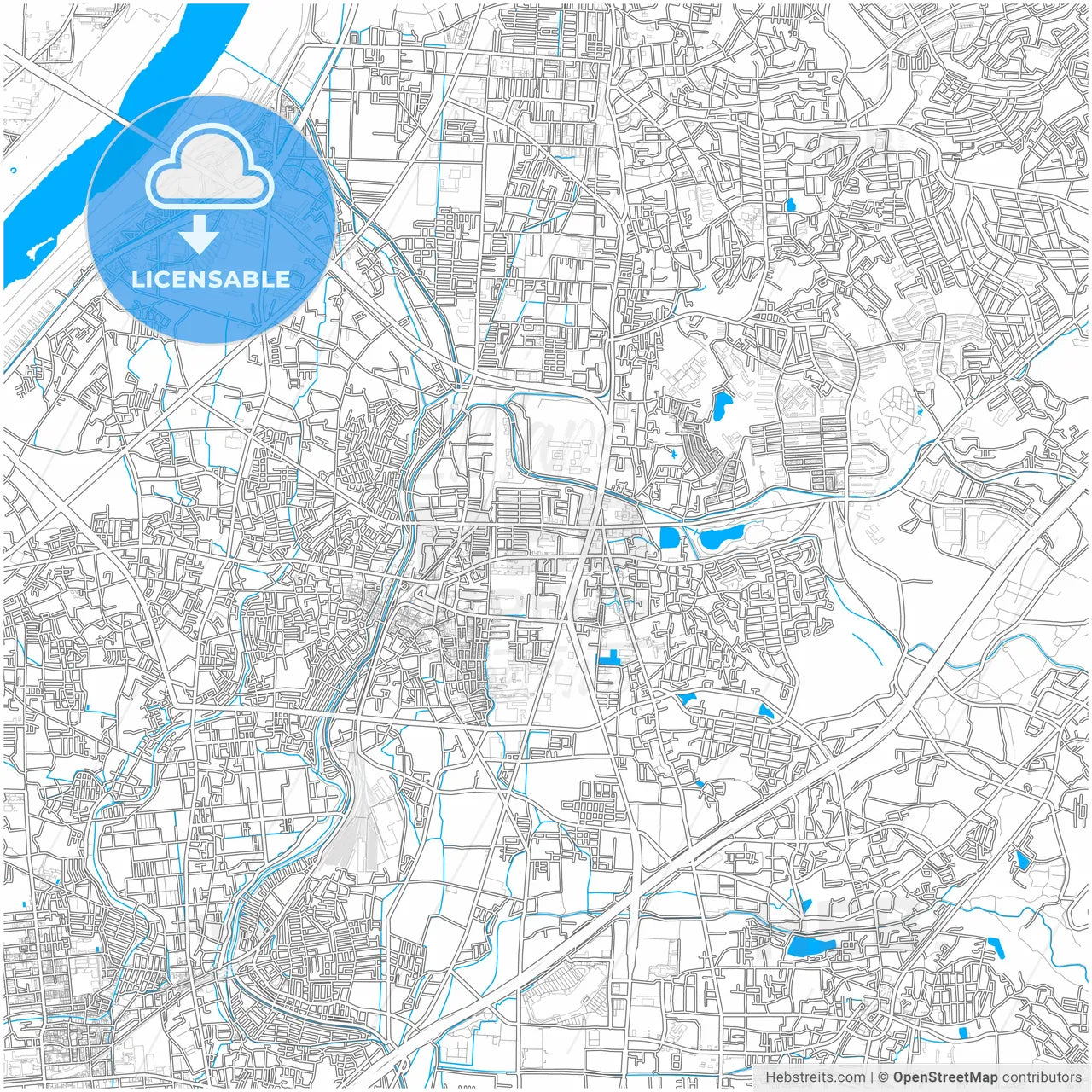 Neyagawa, Osaka, Japan, city map with high resolution roads.