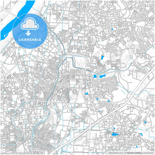 Neyagawa, Osaka, Japan, city map with high resolution roads.