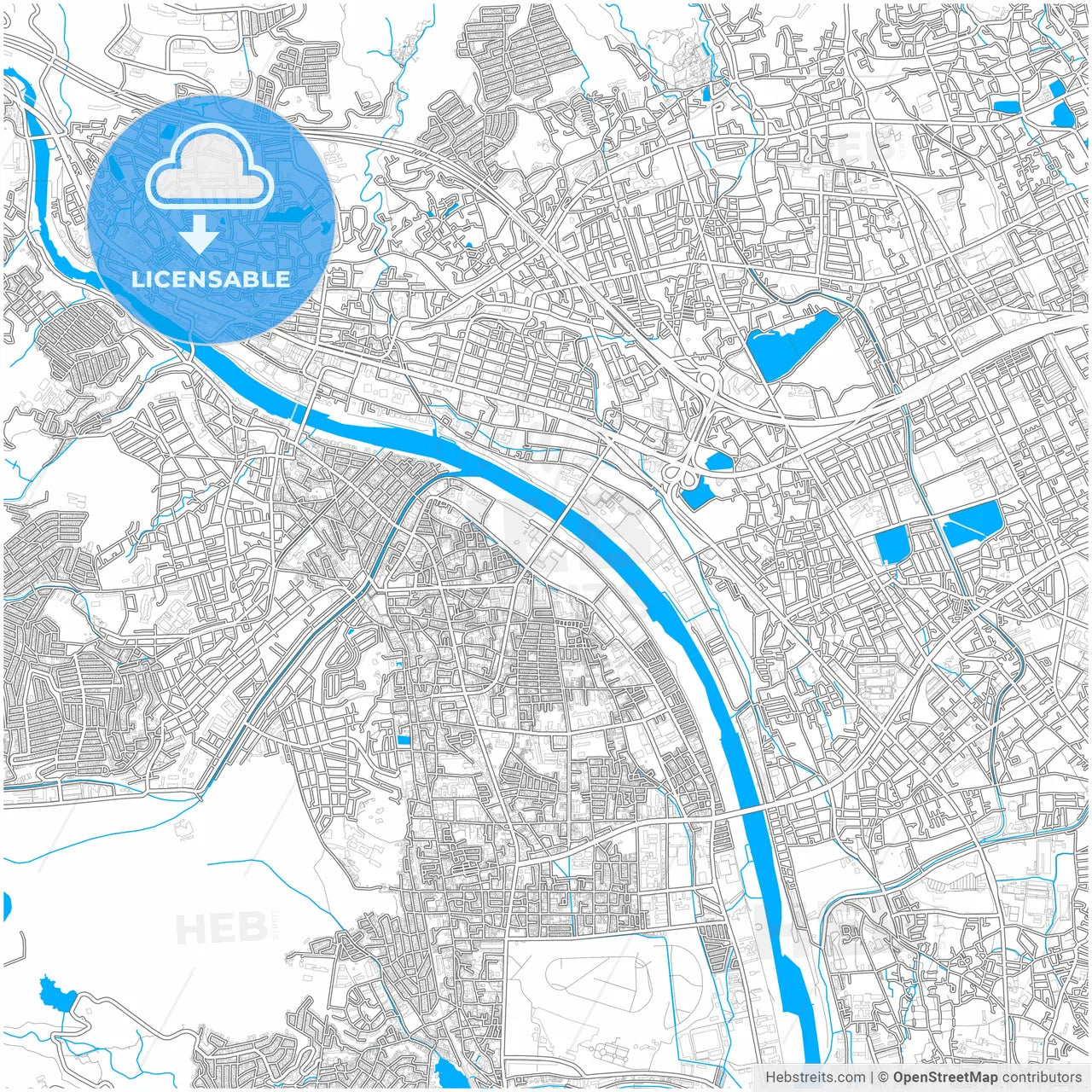 Takarazuka, Hyōgo, Japan, city map with high resolution roads.