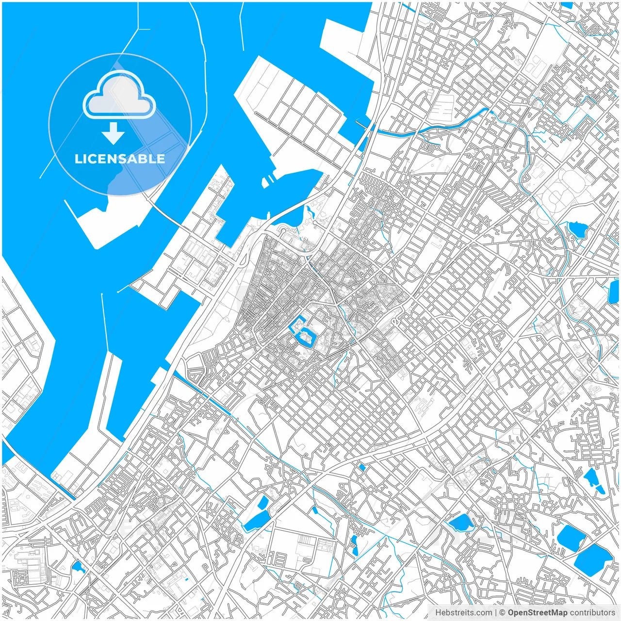 Kishiwada, Osaka, Japan, city map with high resolution roads.