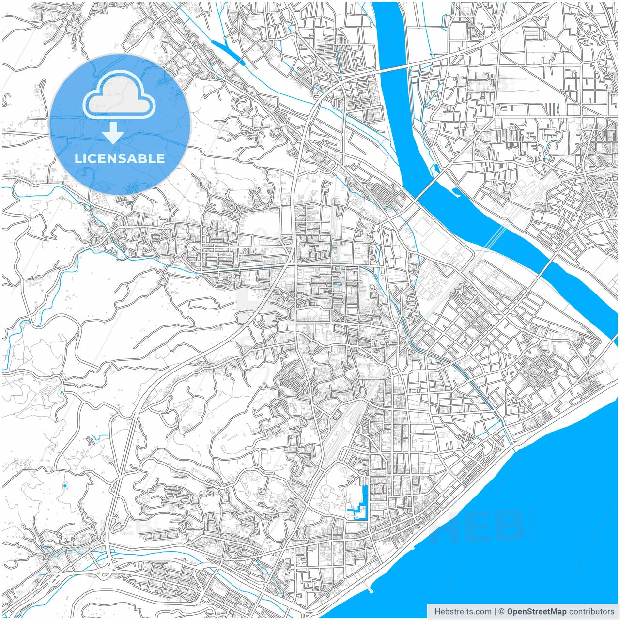 Odawara, Kanagawa, Japan, city map with high resolution roads.