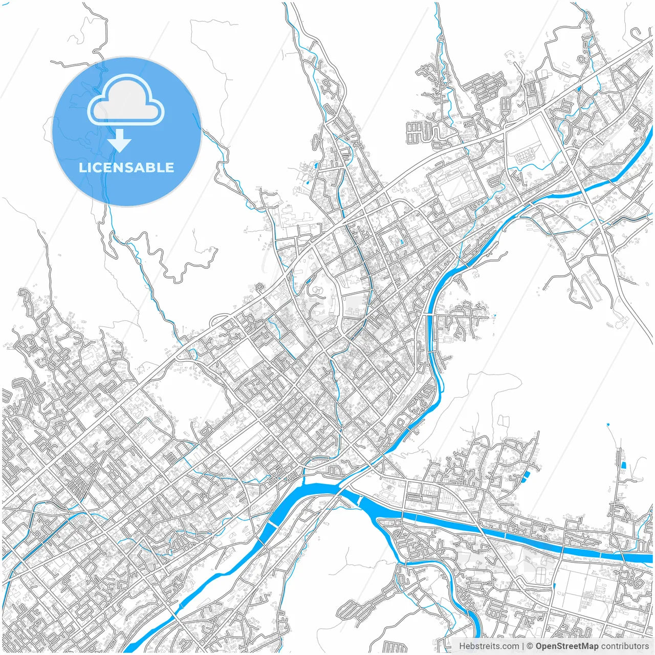 Yamaguchi, Yamaguchi, Japan, city map with high resolution roads.