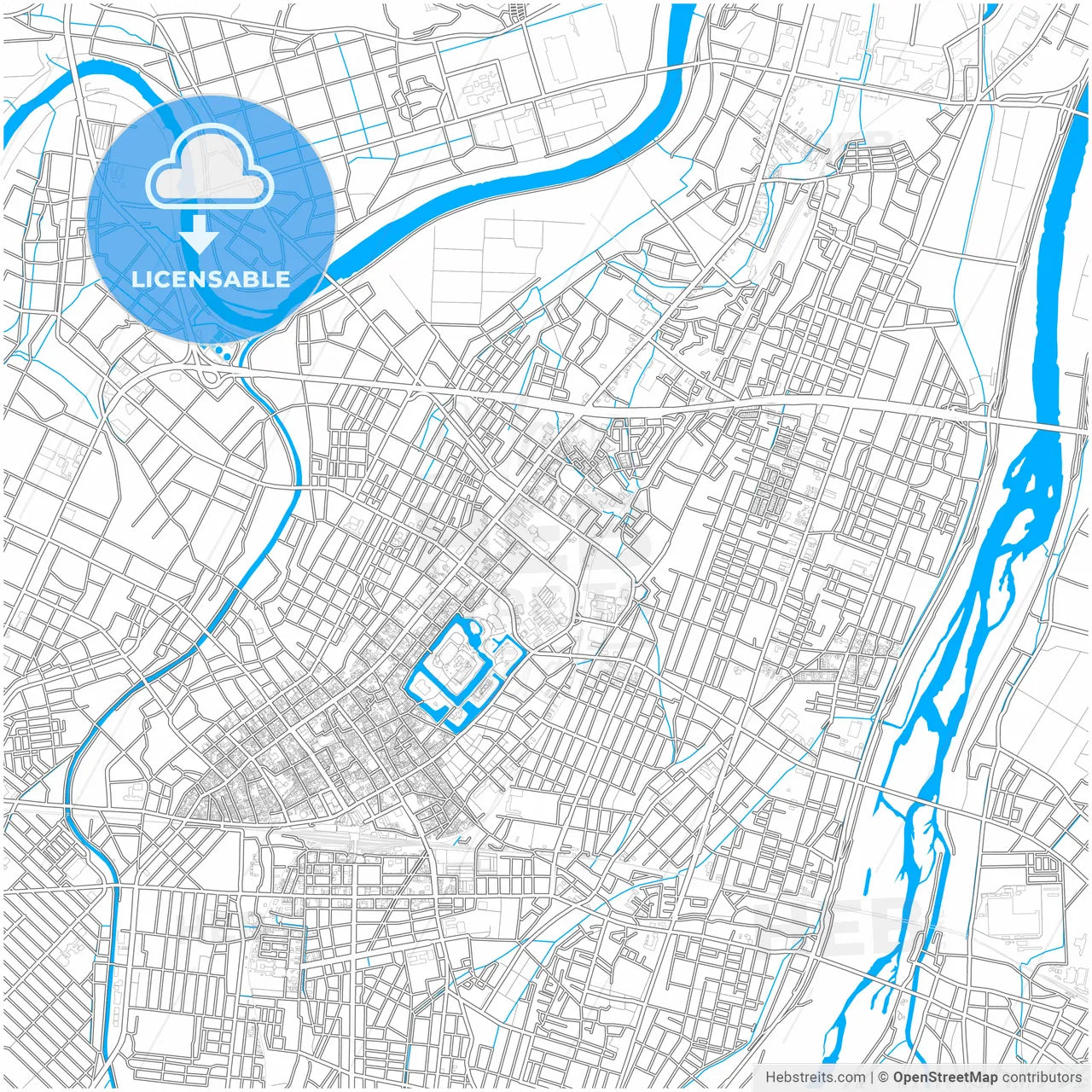 Takaoka, Toyama, Japan, city map with high resolution roads.
