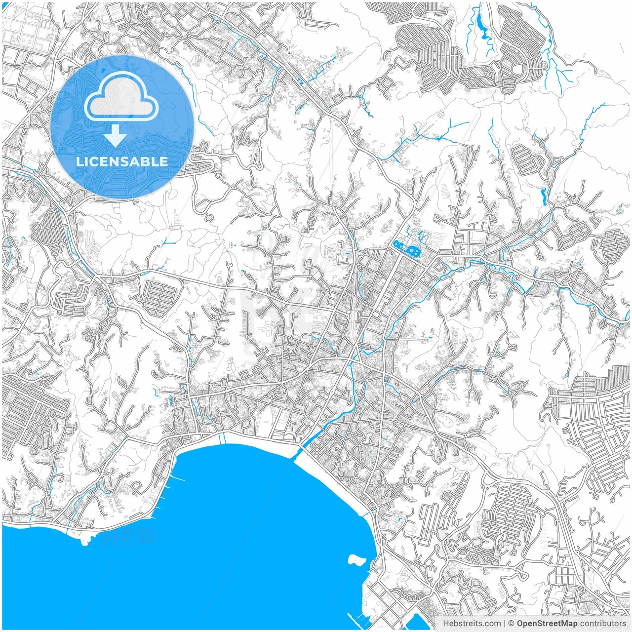 Kamakura, Kanagawa, Japan, city map with high resolution roads.