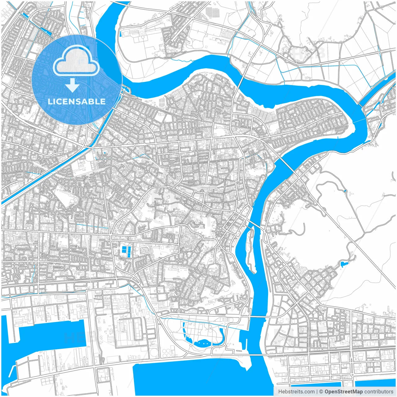 Ishinomaki, Miyagi, Japan, city map with high resolution roads.