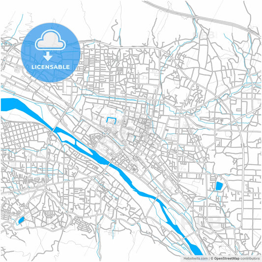 Ueda, Nagano, Japan, city map with high resolution roads.