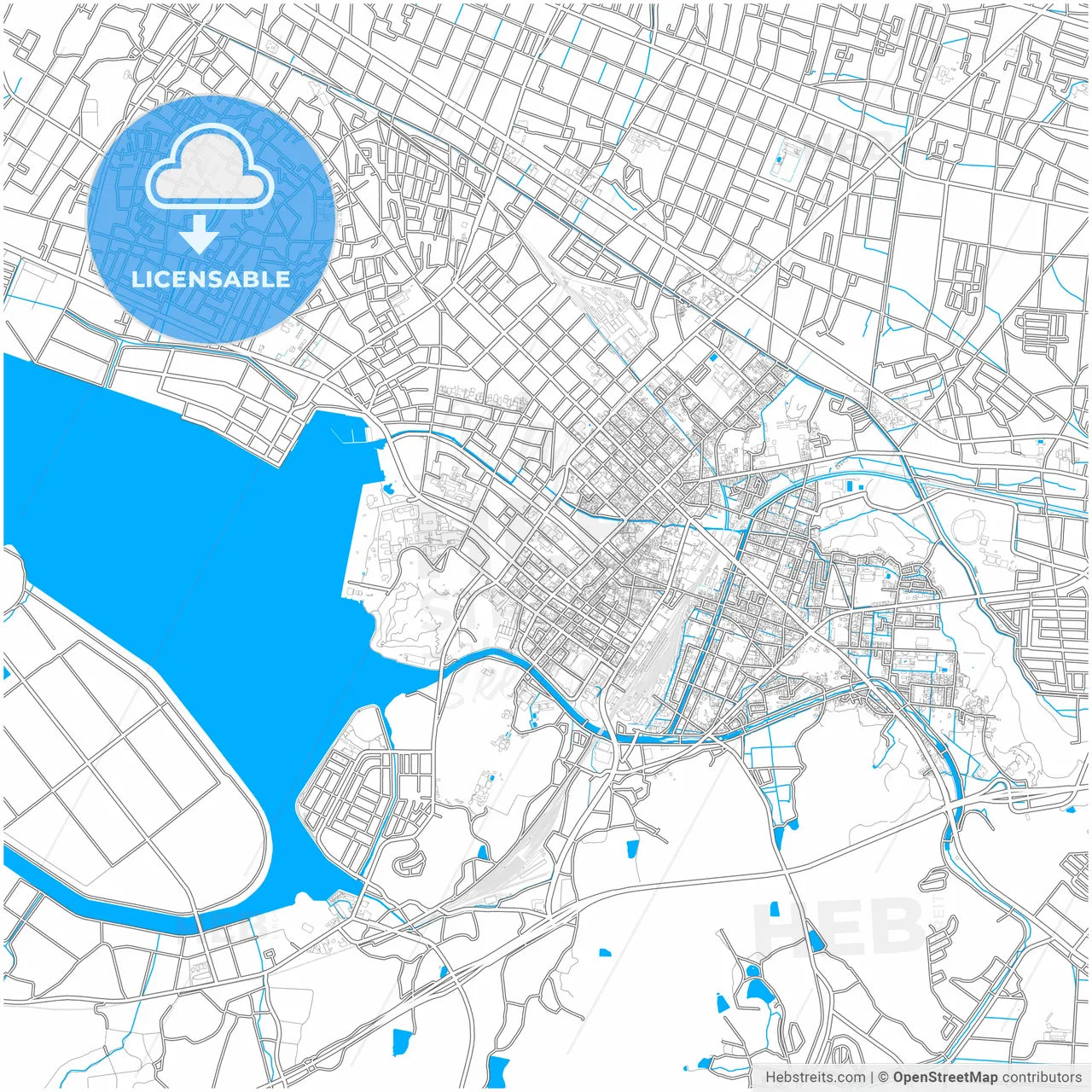 Yonago, Tottori, Japan, city map with high resolution roads.
