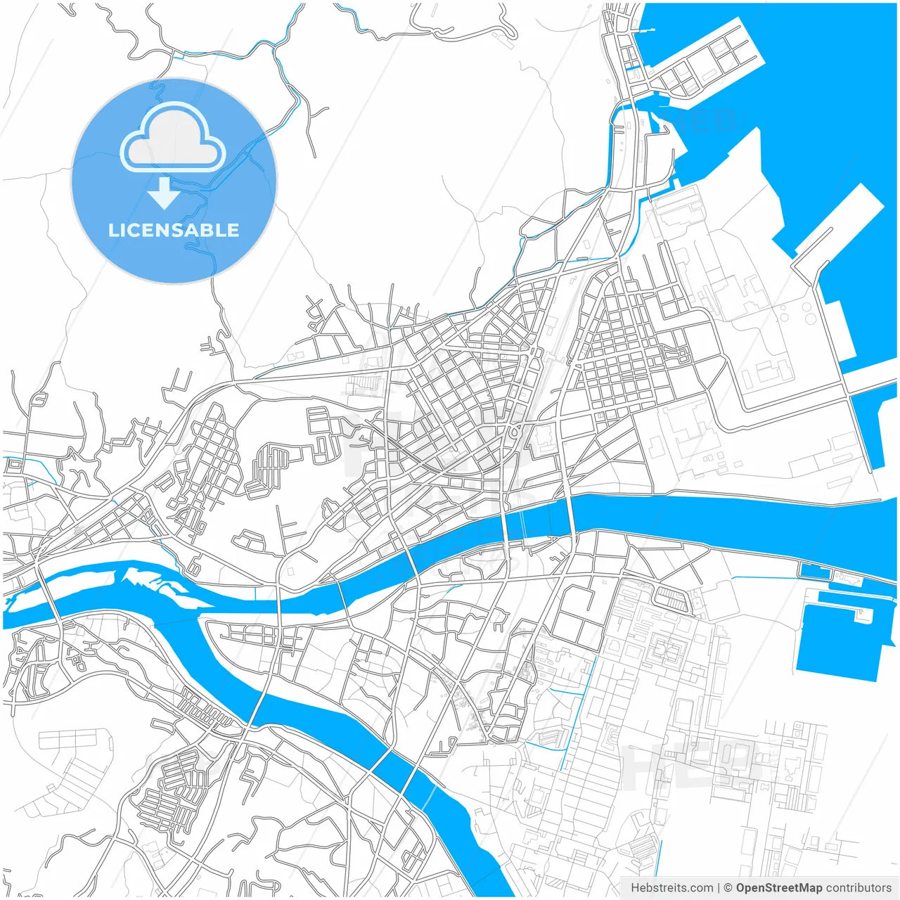 Iwakuni, Yamaguchi, Japan, city map with high resolution roads.