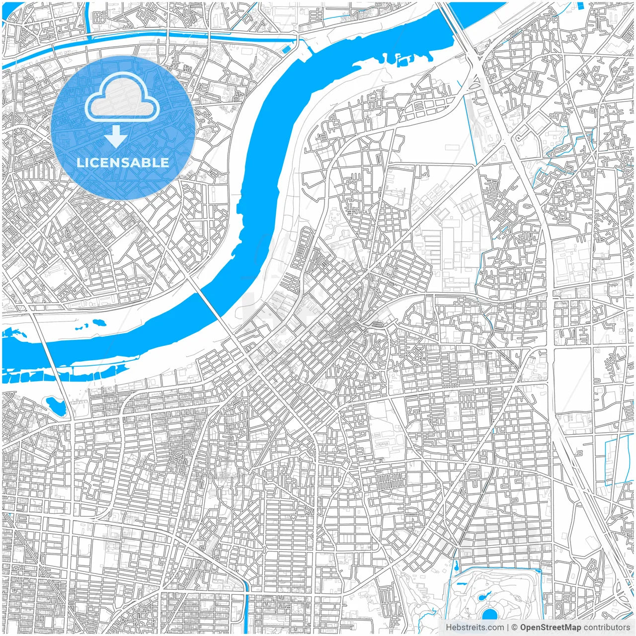 Moriguchi, Osaka, Japan, city map with high resolution roads.