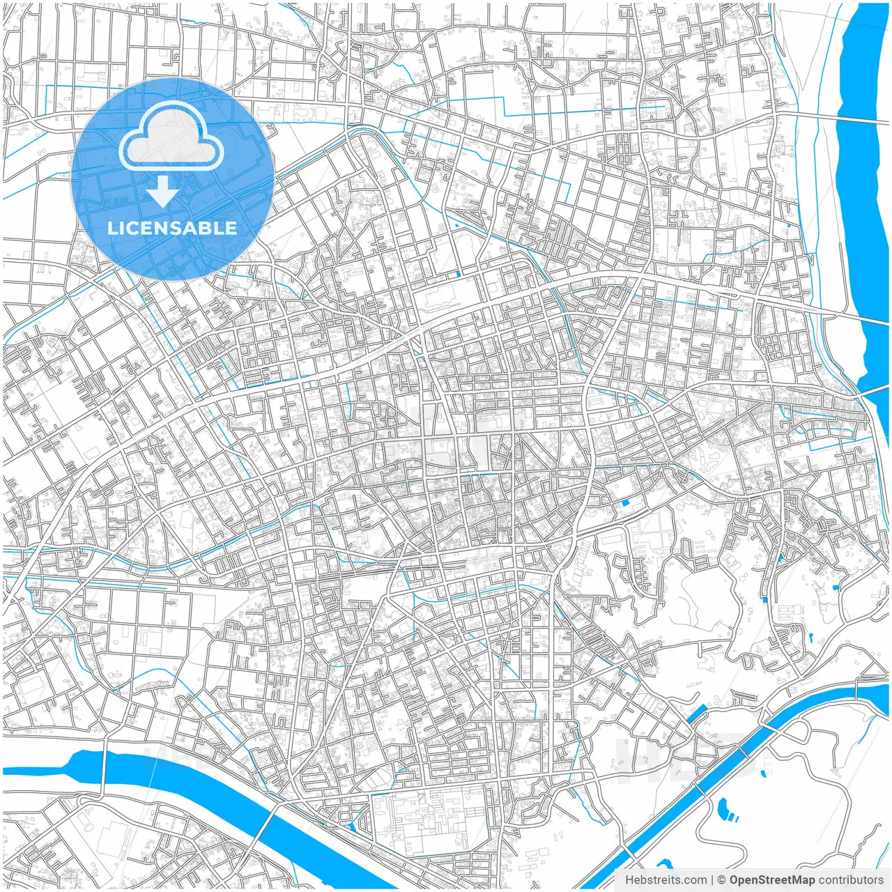 Izumo, Shimane, Japan, city map with high resolution roads.