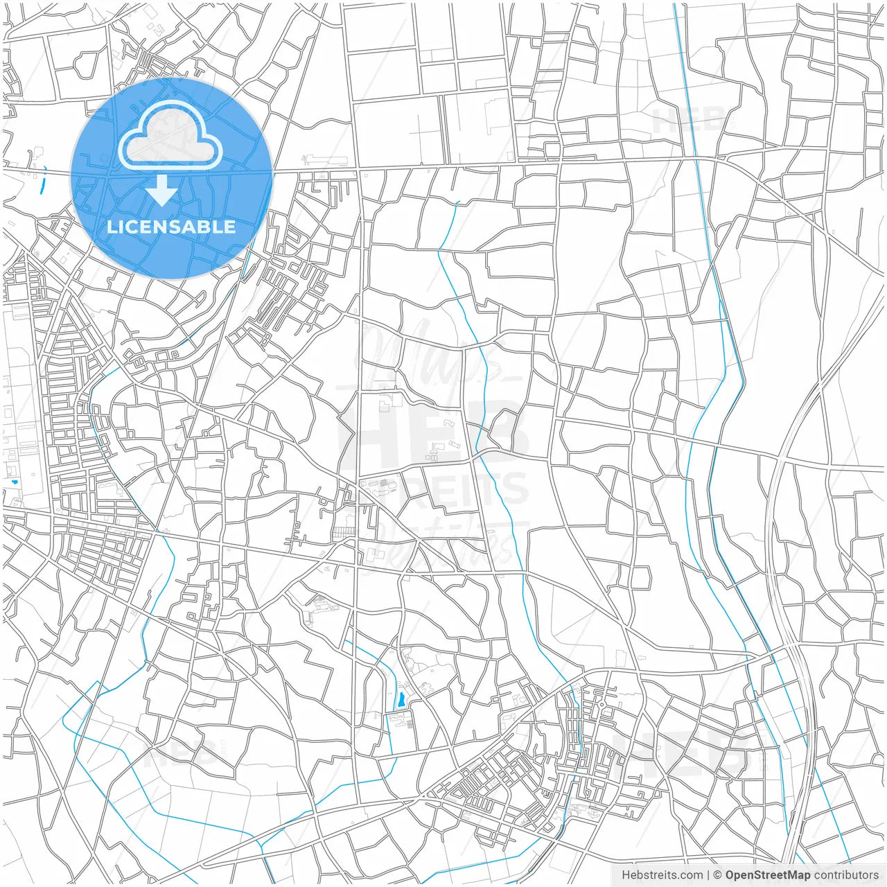 Koga, Ibaraki, Japan, city map with high resolution roads.
