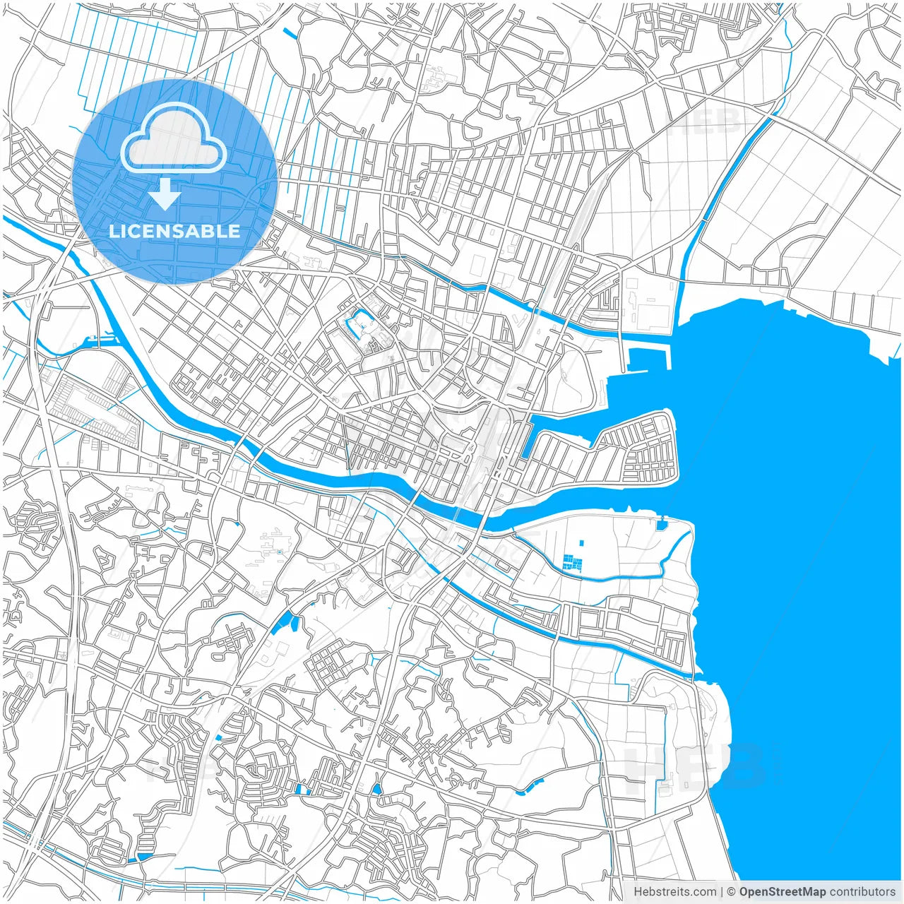 Tsuchiura, Ibaraki, Japan, city map with high resolution roads.