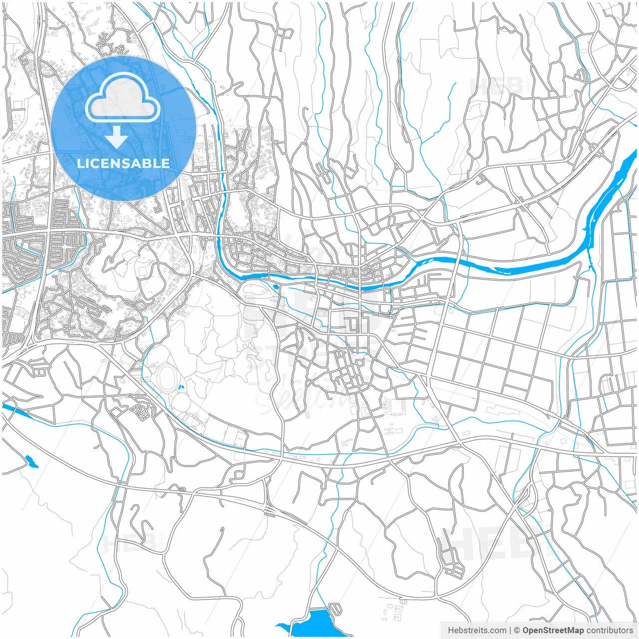 Isahaya, Nagasaki, Japan, city map with high resolution roads.