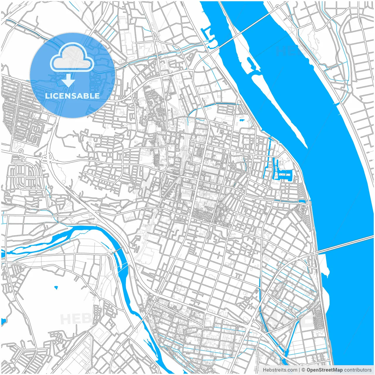 Kuwana, Mie, Japan, city map with high resolution roads.