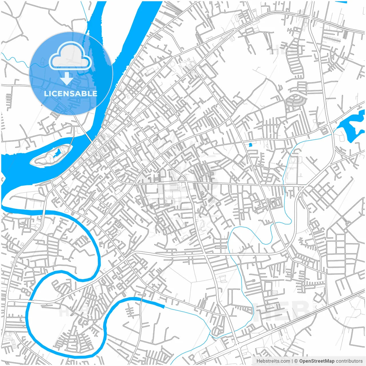 Surat Thani, Surat Thani, Thailand, city map with high resolution roads.