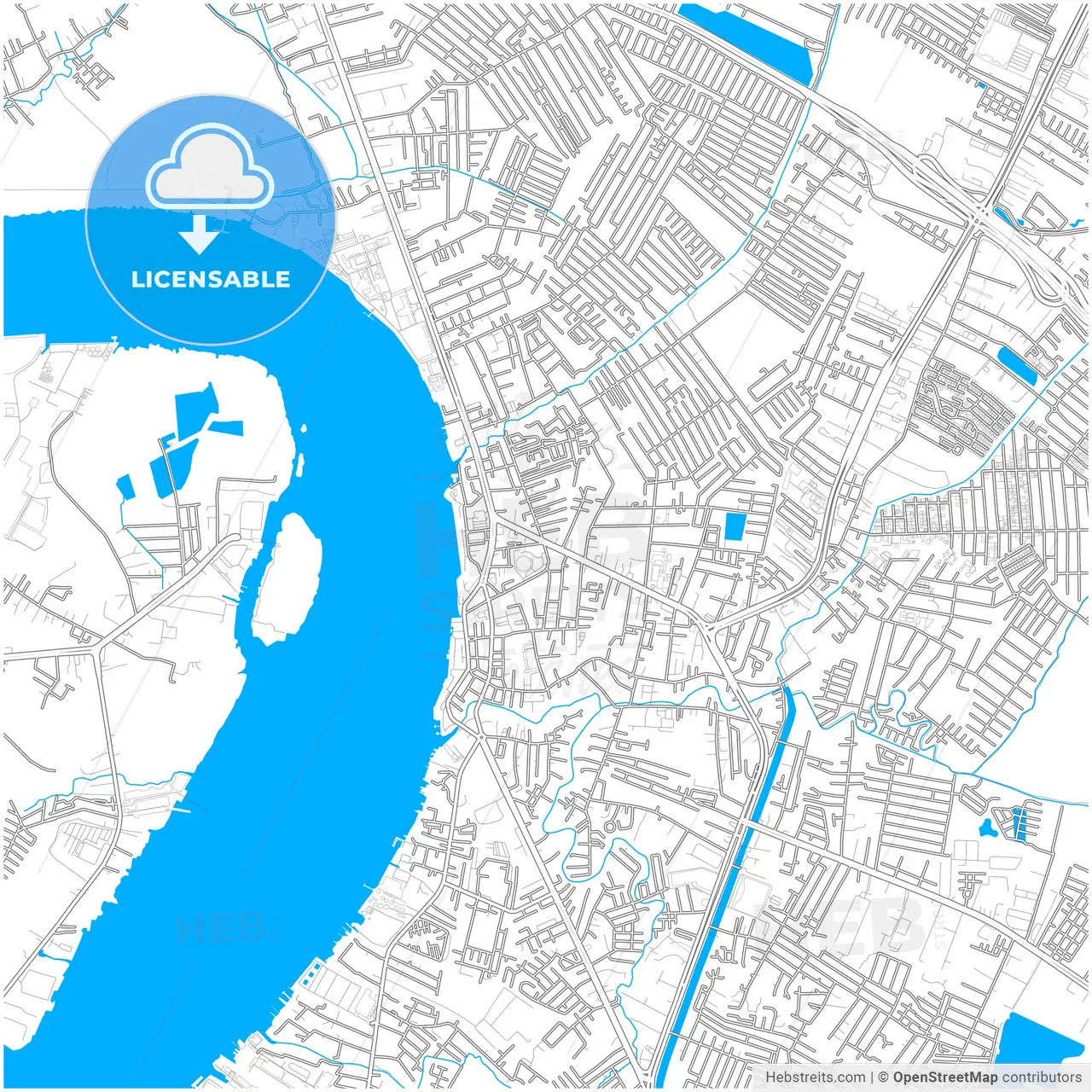 Samut Prakan, Samut Prakan, Thailand, city map with high resolution roads.