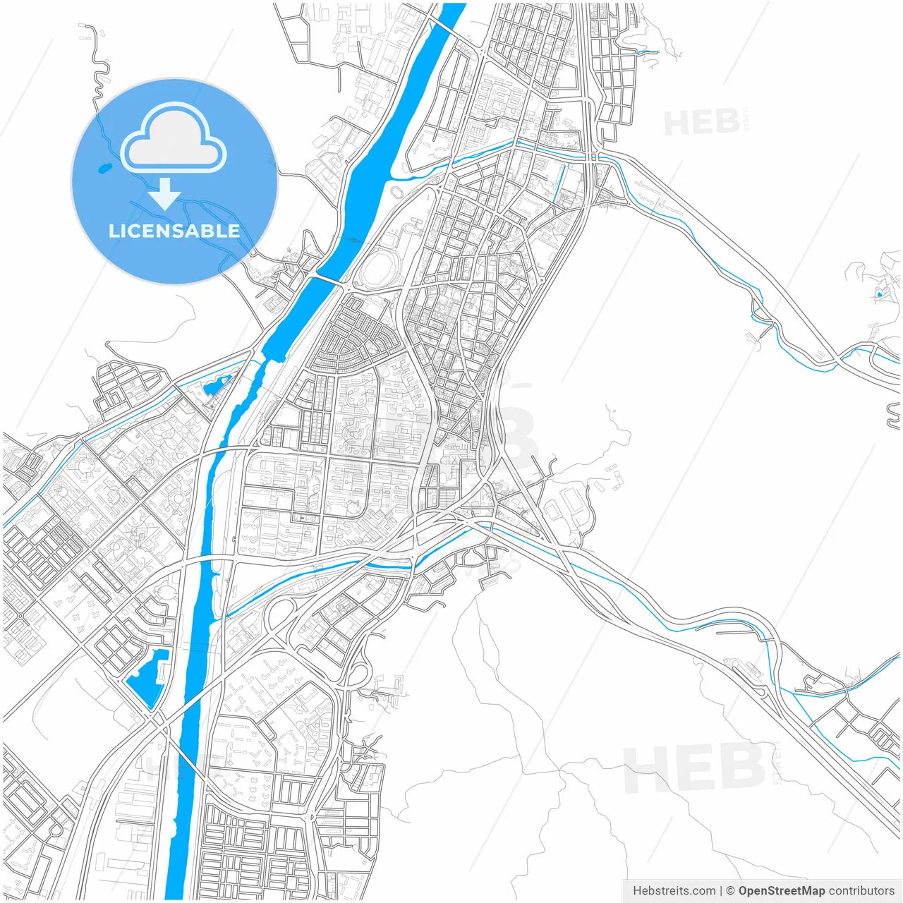 Yangsan, South Gyeongsang, South Korea, city map with high resolution roads.